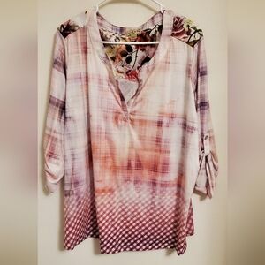 Live and Let Live Pink Plaid Floral Blouse Spring Easter Feminine Size 2X